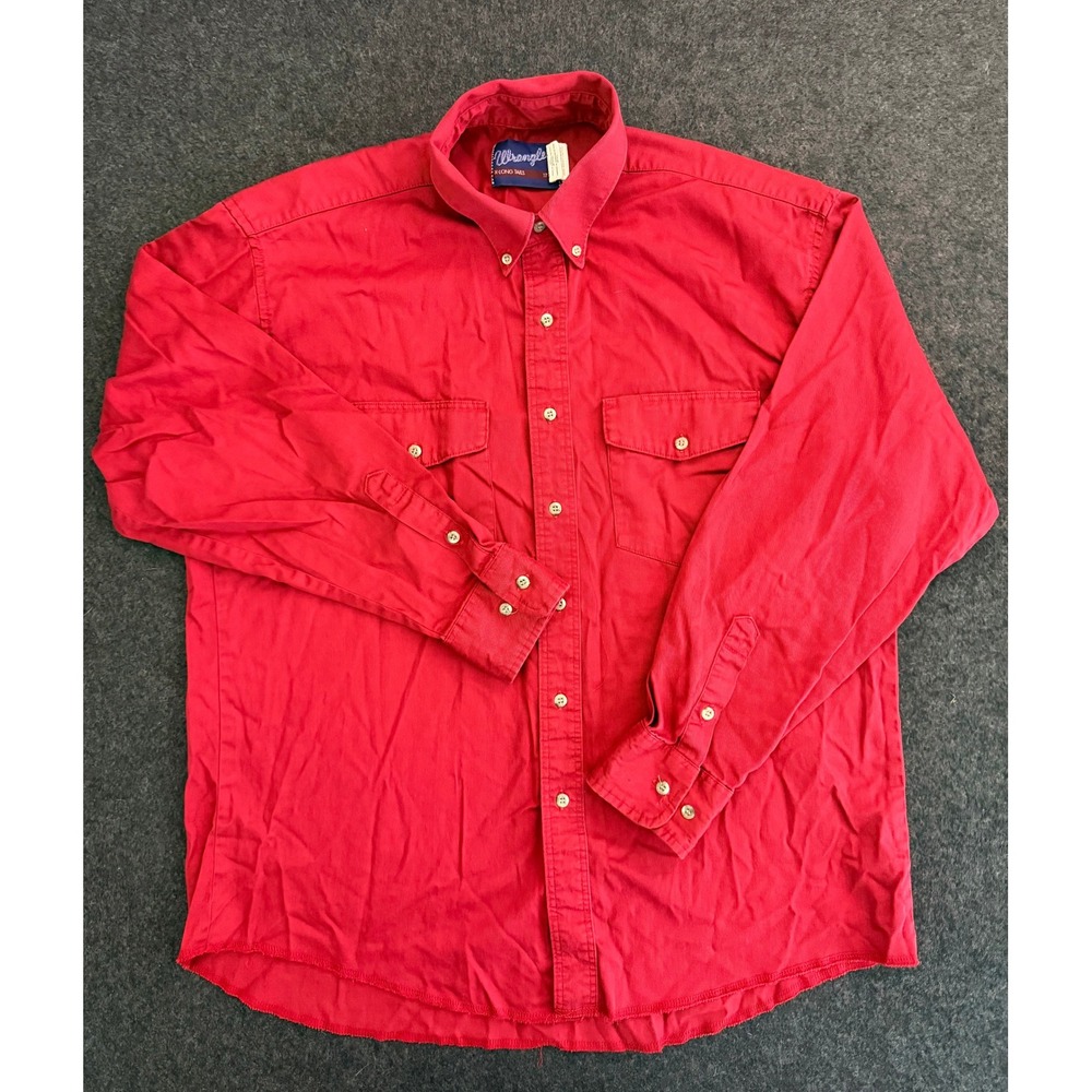 Vintage Wrangler Red Western Button Down Shirt X-Long Tails 17x35 V621-001A 90s